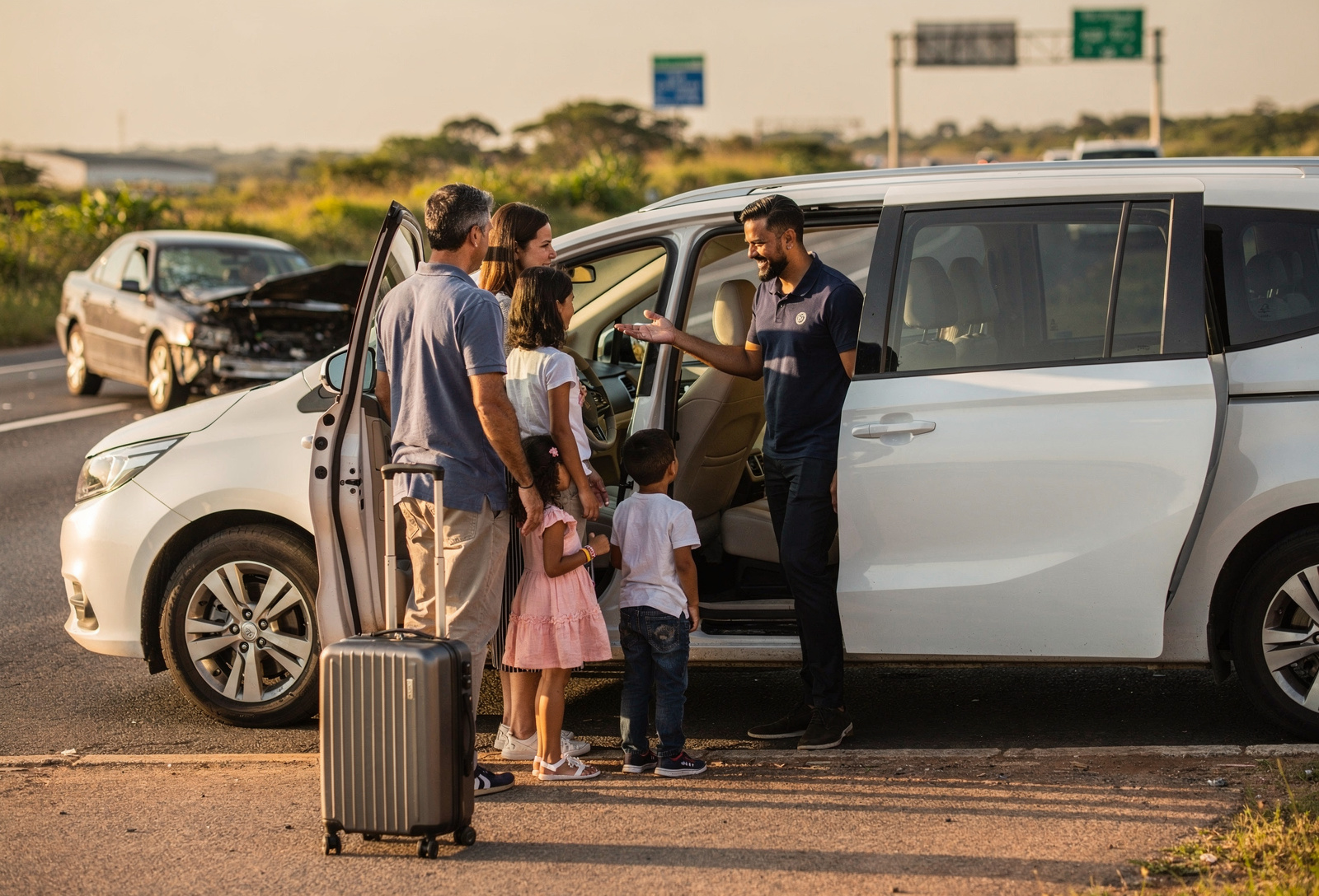 Família embarcando com apoio do motorista da São Marcos
